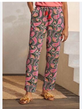 Boden Womens Paisley Print Gauze Drawstring Waist Pants US 4R Boho Festival